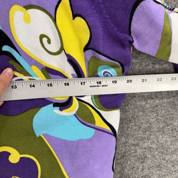 August Silk Cardigan Women XL Purple Geometric Button Up Long Sleeve Casual - Picture 4 of 6